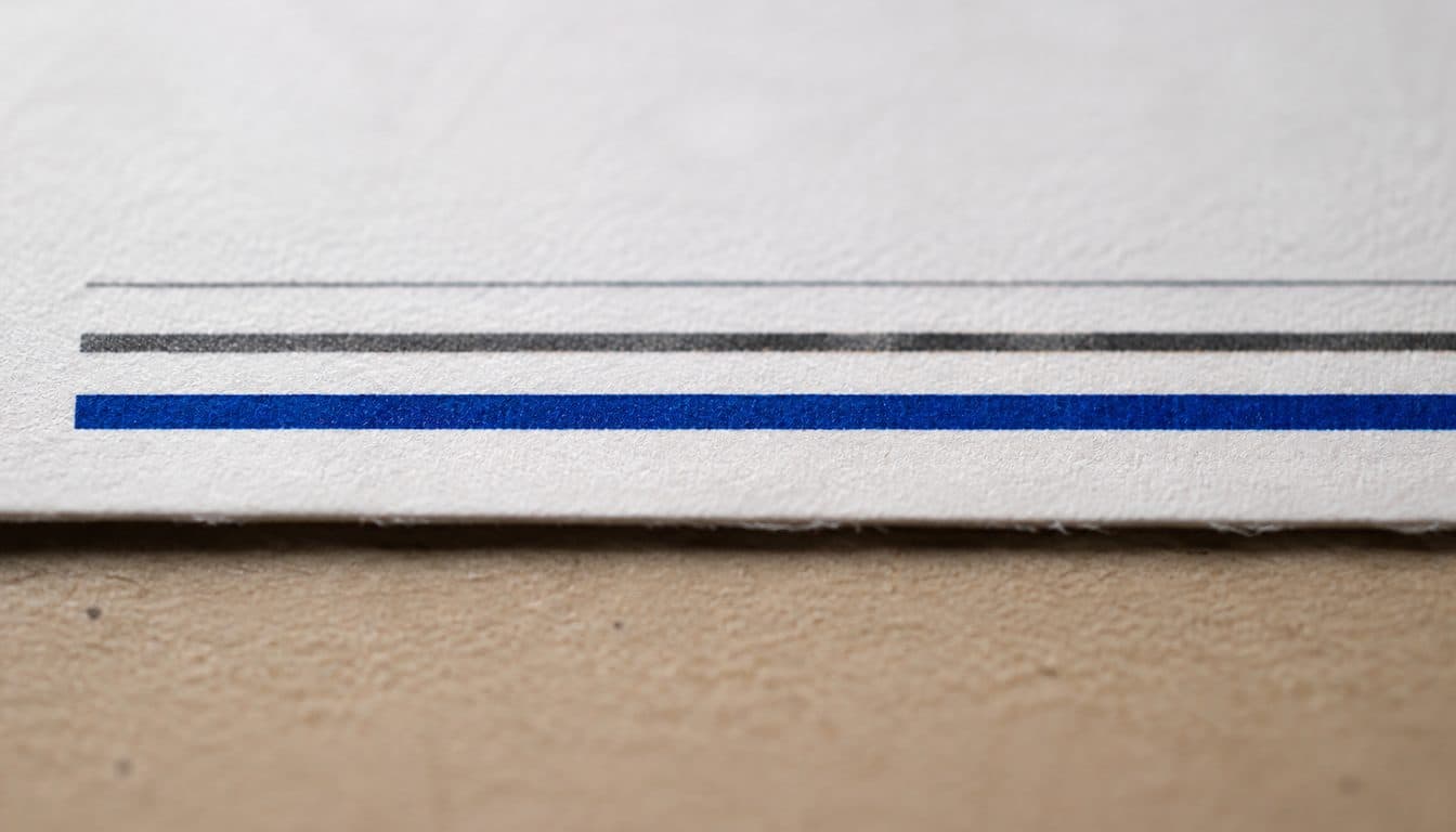 Kleurenmacro van een paginarand waar drie lijnen van verschillend gewicht stapelen, de zwaarste in blauw.
