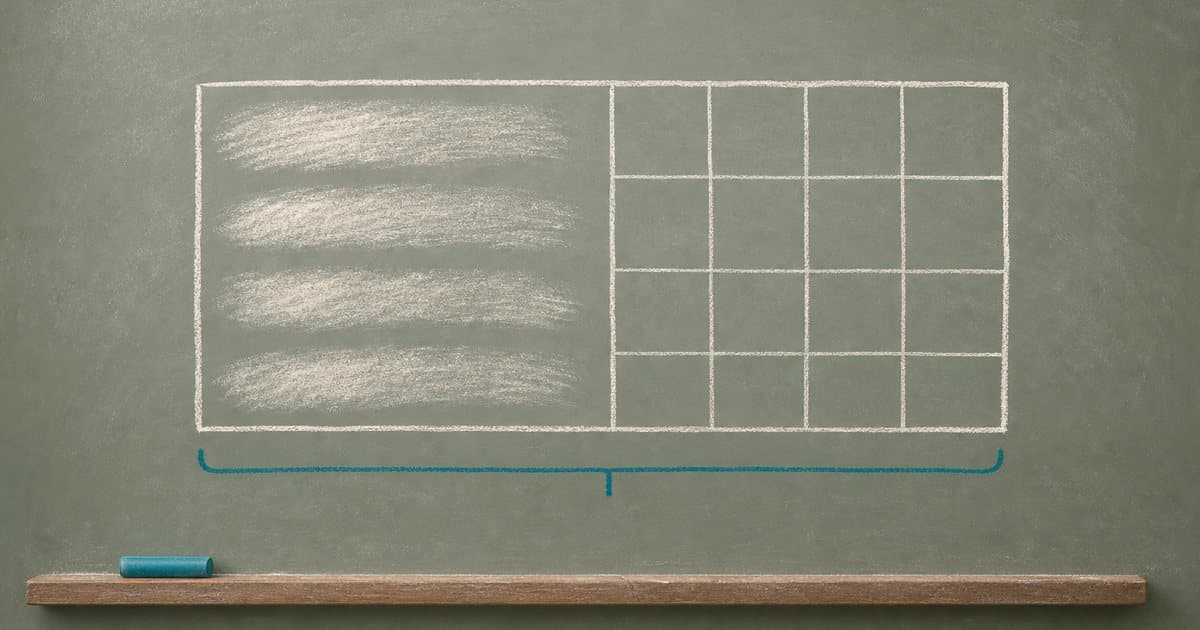 Chalk rectangle split into shaded prose and a grid of cells, showing how iXBRL holds one document for two readers