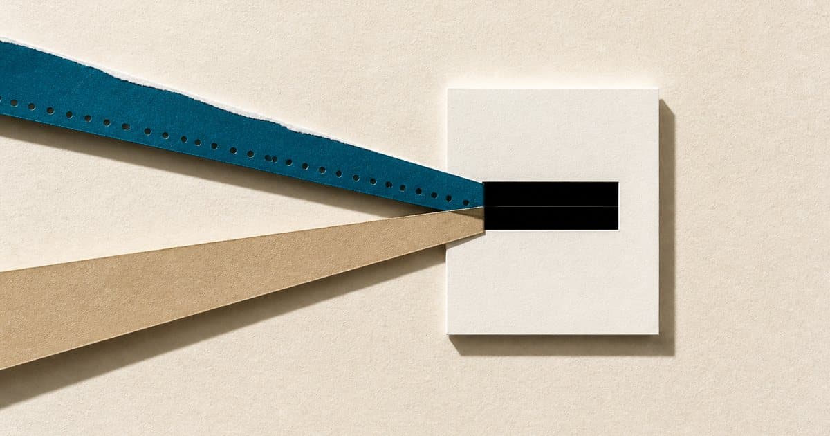 Two paper strips, one plain and one perforated teal, enter the same narrow slot: XBRL and iXBRL share one KVK counter.
